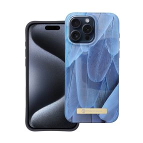   Forcell F-Protect Mirage Apple iPhone 15 Pro Max Magsafe kompatibilis hátlap tok, madártoll minta, kék