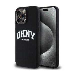   DKNY Liquid Silicone White Printed Logo Apple iPhone 13 Pro Max Magsafe hátlap tok, fekete, DKHMP13XSNYACH