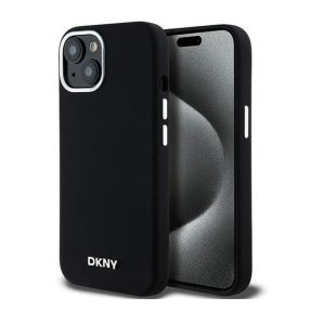   DKNY Liquid Silicone Small Metal Logo Apple iPhone 15 Plus / 14 Plus Magsafe hátlap tok, fekete, DKHMP15MSMCHLK