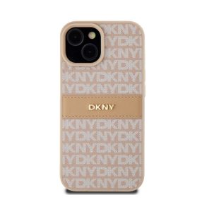   DKNY PU Leather Repeat Pattern Tonal Stripe Apple iPhone 15 hátlap tok, rózsaszín