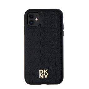   DKNY PU Leather Repeat Pattern Stack Logo Apple iPhone 11 Magsafe kompatibilis hátlap tok, fekete