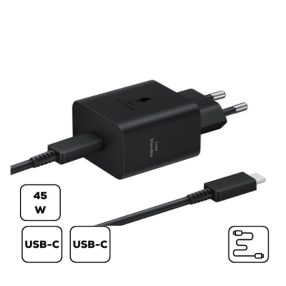   Samsung hálózati adapter USB-C + USB-C kábellel, PD, 45W, Fekete