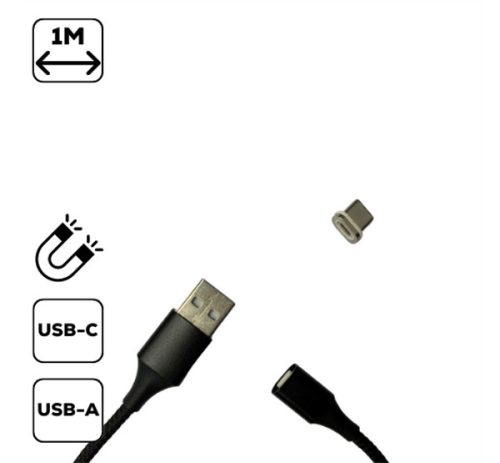 Cellect USB / USB-C mágneses töltő- és adatkábel, 1m, fekete