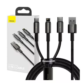   Baseus Tungsten Gold 3in1 USB-kábel, USB / micro-USB / USB-C / Lightning, 3,5 A, 1,5 m, fekete