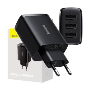 Baseus kompakt gyorstöltő 3x USB, 17W, Fekete