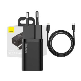   Baseus Super Si USB-AUSB-C gyorstöltő 1 m-es USB-AUSB-C-Lightning kábellel, 20W, fekete