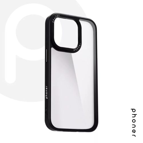 Phoner Custom Hybrid Apple iPhone 13 / 14 / 15 hátlap tok, fekete (fekete gombokkal)