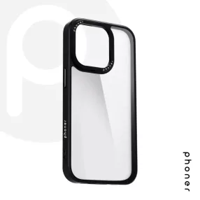   Phoner Custom Hybrid Apple iPhone 15 Pro hátlap tok, fekete (fekete gombokkal)