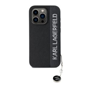   Karl Lagerfeld PU Saffiano Rhinestone Charm Apple iPhone 15 Pro Max hátlap tok, fekete