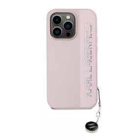   Karl Lagerfeld PU Saffiano Rhinestone Charm Apple iPhone 15 Pro hátlap tok, rózsaszín