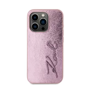   Karl Lagerfeld Wrinkled PU Signature Logo Apple iPhone 15 Pro hátlap tok, rózsaszín