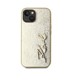   Karl Lagerfeld Wrinkled PU Signature Logo Apple iPhone 15 hátlap tok, arany
