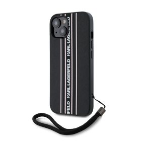   Karl Lagerfeld PU Saffiano Athleisure Apple iPhone 15 hátlap tok csuklópánttal, rózsaszín