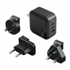   Energea Travelite GAN66 1xUSB-A/ 2xUSB-C utazó gyorstöltő adapter, (PD-PPS-QC 3.0) 66W, fekete (US/EU)
