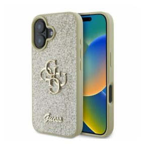   Guess Fixed Glitter Big 4G Apple iPhone 16 hátlap tok, arany