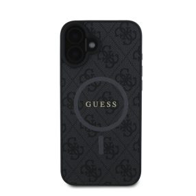   Guess 4G Ring Classic Logo Apple iPhone 16 Plus hátlap tok, fekete/barna GUHMP16MG4GFRK
