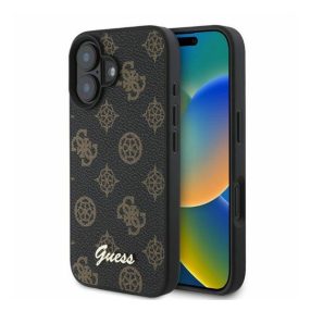   Guess Peony Script Apple iPhone 16 MagSafe kompatibilis hátlap tok, fekete/barna GUHMP16SPGPYSK