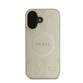   Guess Saffiano Peony Classic Logo Apple iPhone 16 hátlap tok, arany GUHMP16SPSAPSMED