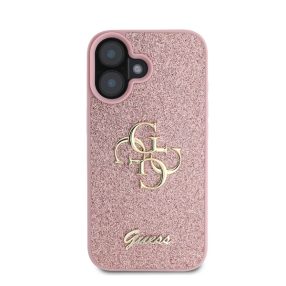   Guess PU Fixed Glitter 4G Metal Logo Apple iPhone 16 hátlap tok, rózsaszín