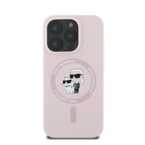   Karl Lagerfeld Silicone KC Heads Ring Apple iPhone 16 Pro hátlap tok, rózsaszín KLHMP16LSCMKCRHP
