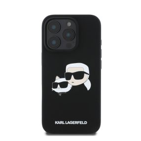   Karl Lagerfeld Silicone Double Heads Print Apple iPhone 16 Pro Magsafe kompatibilis hátlap tok, fekete KLHMP16LSKCHPPLK