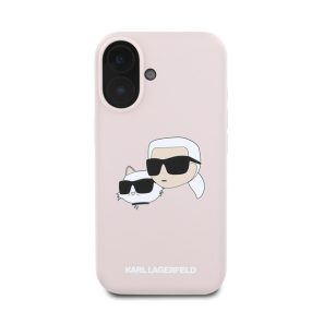   Karl Lagerfeld Silicone Double Heads Print Apple iPhone 16 Magsafe kompatibilis hátlap tok, rózsaszín KLHMP16SSKCHPPLP