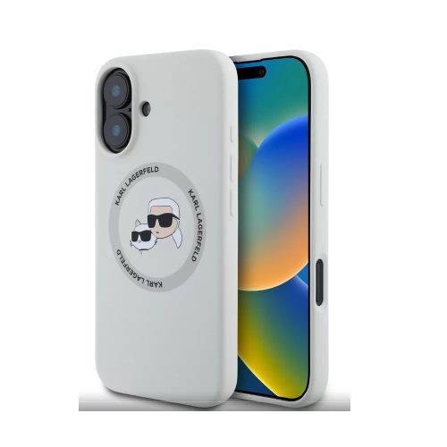 Karl Lagerfeld Liquid Silicone K&CH Heads MagSafe Apple iPhone 16 hátlap tok, bézs