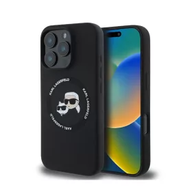   Karl Lagerfeld Liquid Silicone K&CH Heads MagSafe Apple iPhone 16 Pro Max hátlap tok, fekete