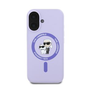   Karl Lagerfeld Liquid Silicone Karl and Choupette MagSafe Apple iPhone 16 hátlap tok, lila