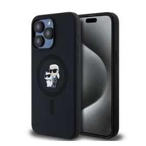   Karl Lagerfeld Silicone Karl & Choupette Ring Apple iPhone 15 Pro Max MagSafe kompatibilis tok, fekete KLHMP15XSCMKCRHK