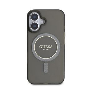   Guess IML Glitter Ring Apple iPhone 16 Magsafe kompatibilis hátlap tok, fekete