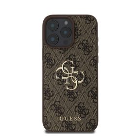   Guess PU 4G Metal Logo Apple iPhone 16 Pro hátlap tok, barna