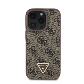   Guess PU 4G Strass Triangle Metal Logo Apple iPhone 16 Pro hátlap tok, barna