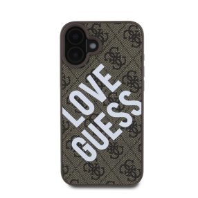   Guess PU Leather 4G Big Love Logo Apple iPhone 16 Magsafe kompatibilis hátlap tok, barna