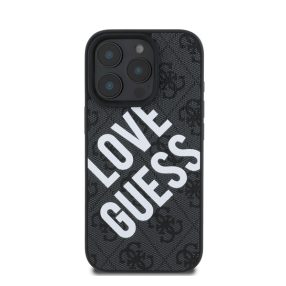   Guess PU Leather 4G Big Love Logo Apple iPhone 16 Pro Magsafe kompatibilis hátlap tok, fekete