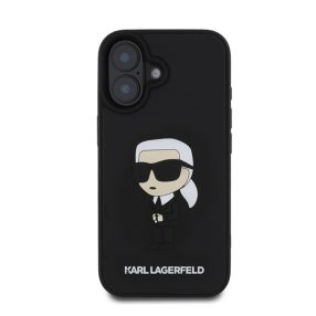   Karl Lagerfeld 3D Rubber Ikonik Apple iPhone 16 hátlap tok, fekete