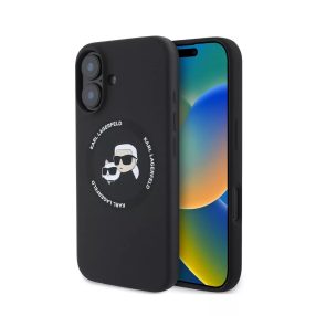   Karl Lagerfeld Liquid Silicone K&CH Heads Apple iPhone 16 Magsafe kompatibilis hátlap tok, fekete