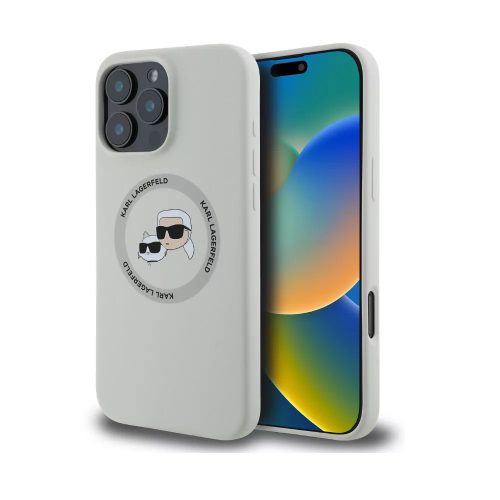 Karl Lagerfeld Liquid Silicone K&CH Heads Apple iPhone 16 Pro Magsafe kompatibilis hátlap tok, bézs
