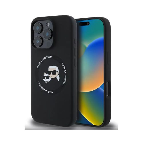 Karl Lagerfeld Liquid Silicone K&CH Heads Apple iPhone 16 Pro Magsafe kompatibilis hátlap tok, fekete