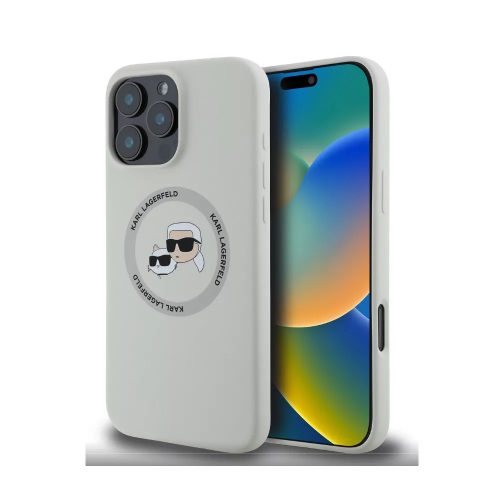 Karl Lagerfeld Liquid Silicone K&CH Heads Apple iPhone 16 Pro Max Magsafe kompatibilis hátlap tok, bézs