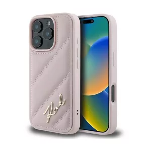   Karl Lagerfeld Quilted Signature Apple iPhone 16 Pro Max hátlap tok, rózsaszín KLHCP16XPQDSMGP