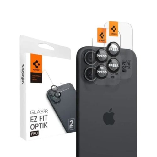 Spigen Glas.tR EZ Fit Optik Pro Apple iPhone 16 / 16 Plus / 17, Tempered kameralencse-védő fólia felhelyező kerettel, fekete (2db)