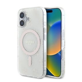   Guess IML 4G Background iPhone 16 Plus MagSafe kemény hátlap tok, fehér GUHMP16MH4DTEH