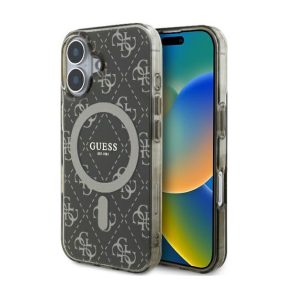   Guess IML 4G Background iPhone 16 Plus MagSafe kemény hátlap tok, barna GUHMP16MH4DTEW