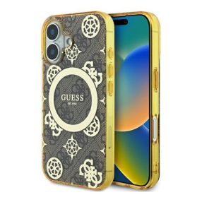   Guess IML Peony On 4G Background iPhone 16 MagSafe kemény hátlap tok, barna GUHMP16SH4PYEEW
