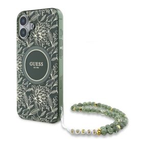   Guess IML Flowers Allover Electro iPhone 16 kemény hátlap tok pánttal, zöld GUHMP16SHCPOFPA