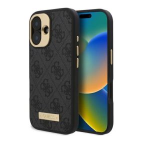   Guess 4G Logo Plate iPhone 16 MagSafe kemény hátlap tok, fekete GUHMP16SU4GPRB