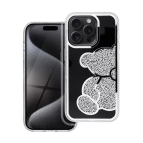 Teddy Bear iPhone 14 Pro csillogó köves tok, ezüst