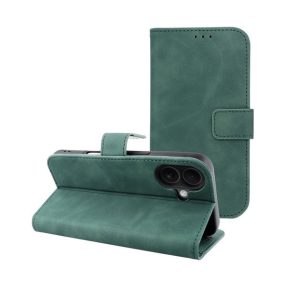   Tender Book iPhone 16 flip/oldalra nyíló műbőr tok kártyatartó résszel, zöld