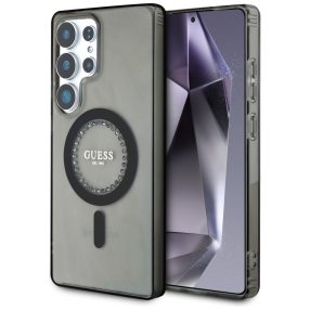   Guess Rhinestones Printed Classic Logo MagSafe Samsung Galaxy S25 Ultra kemény hátlap tok, fekete